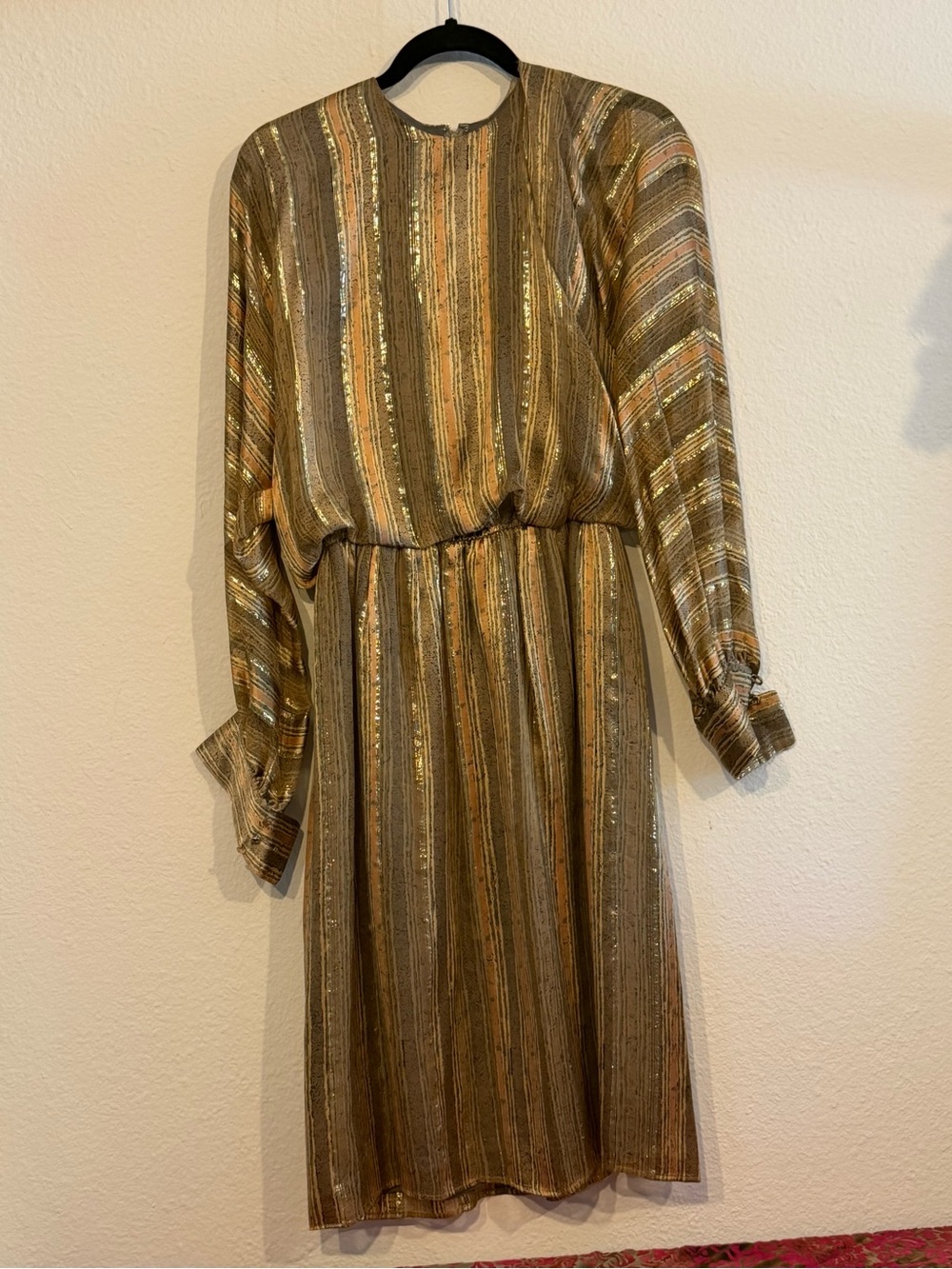 Gold Striped Metallic Long Sleeve Dress